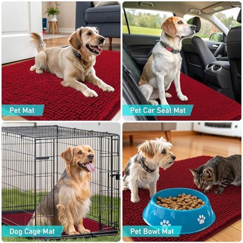 OLANLY Dog Door Mat for Muddy Paws 30x17, Super Absorbent Chenille Mud Mat