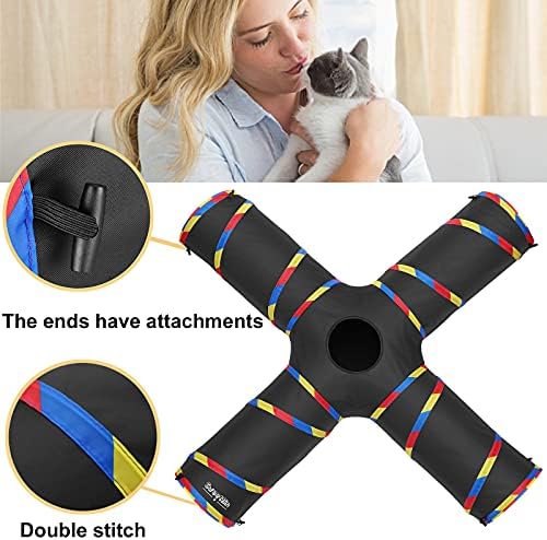 4 Way Cat Tunnels for Indoor Cats with Mouse Toy & Play Ball