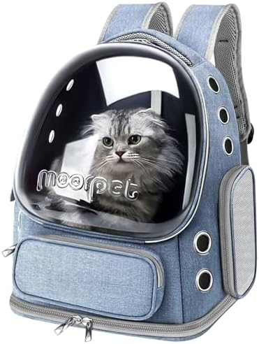 Cat Backpack Carrier, Breathable Cat Bubble Backpack Large Space Cat Carrier Backpack for Kitty Small Dog, Foldable Airline Approved Cat Backpack, Transparent Pet Travel Backpack Up to 20 lbs (Blue)