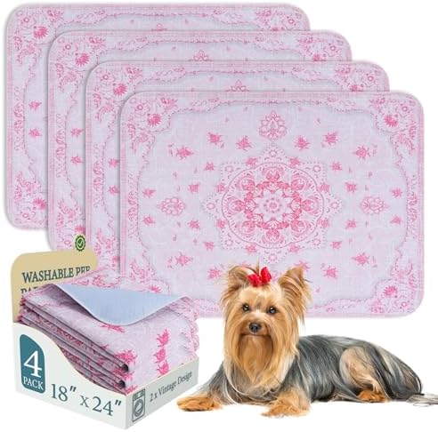 Homimp Washable Pee Pads for Dogs, 4 Pack Reusable Puppy Pads Waterproof, Absorbent and Leakproof Dog Pee Pads, Non Slip Puppy Training Pads, Pet Mat for Floor,Crate,Couch,Whelping,Pink, 18"x24"