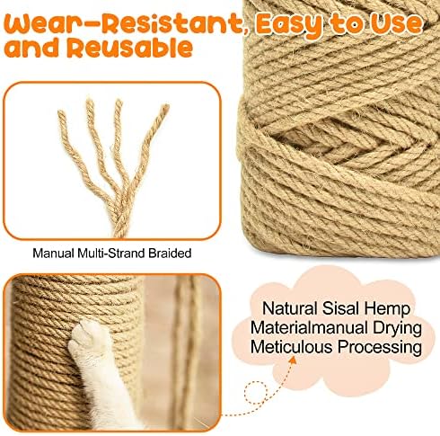 328FT 1/4 Inch Cat Scratching Sisal Rope for Cat Trees & Posts