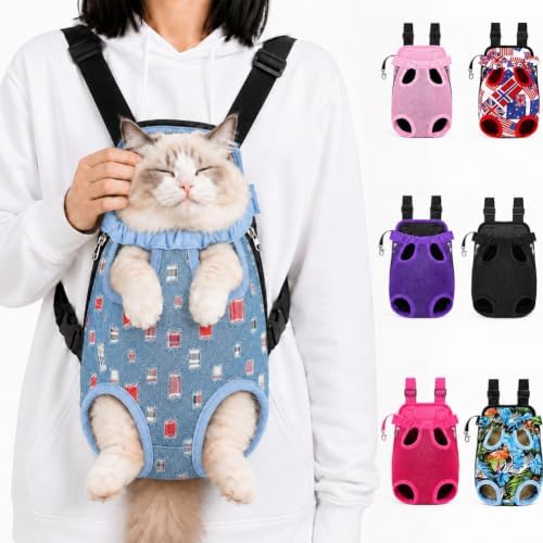 Cat Carrier Backpack, Adjustable Front Pet Carrier with Legs Out Design for Small Medium Dogs Cats 5-18 Lbs, Soft Wearable Dog Chest Sling Pouch for Hiking Camping Travel Cycling Outdoors
