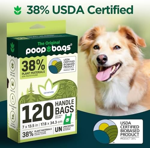 The Original Poop Bags® Dog Poop Bags with Handles, 38% USDA Biobased, Leak-Proof & Easy Tie Waste Bags for Dogs, Unscented, 120 Count