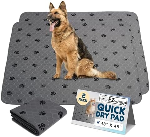EZwhelp Reusable Quick-Dry Pee Pads, Waterproof Non-Slip 48x48 in, 2 Pack
