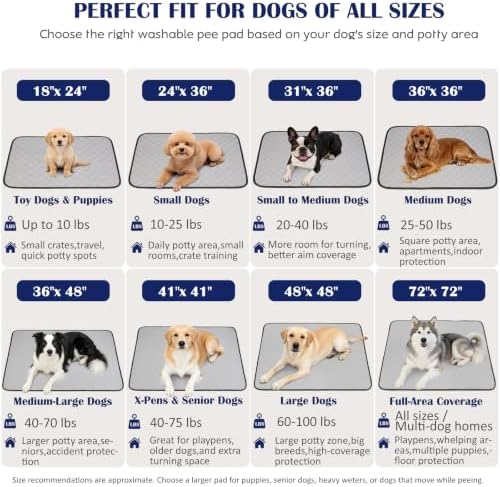 2 Pack Washable Pee Pads for Dogs, 31" x 36", Light Gray