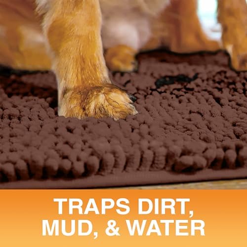Neater Pets Muddy Paws Dog Door Mat 30” x 20” – Super Absorbent & Quick-Dry Chenille Doormat for Trapping Dirt, Water, Mud - Non-Slip & Machine Washable Pet Rugs for Entryway, Indoor Mud Mats, Brown