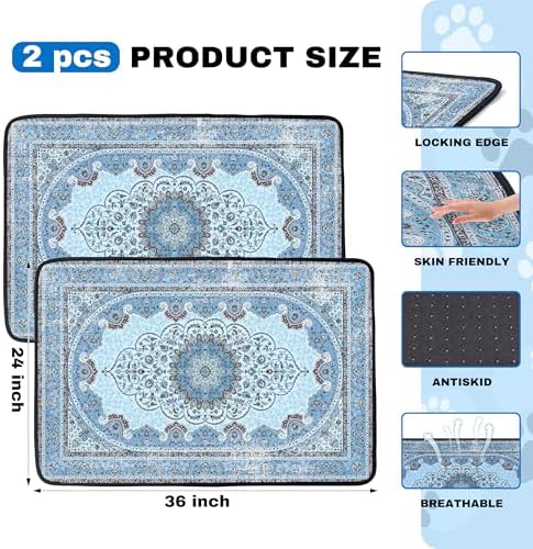 PatiencET Washable Pee Pads for Dogs Cat Litter Mat 24'' x 36" Super Absorbent Leakproof Reusable Puppy Pads 2 Pcs Puppy Training Pad with Non-Slip Bottom for Potty Whelping Playpen Crate Boho Blue