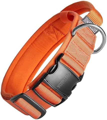 OneTigris Heavy Duty Dog Collar for Medium Dog with Traffic Handle Orange M