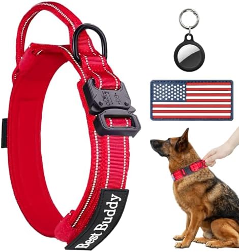 AUBELL Reflective Tactical Heavy Duty Dog Collar with Handle,Red L