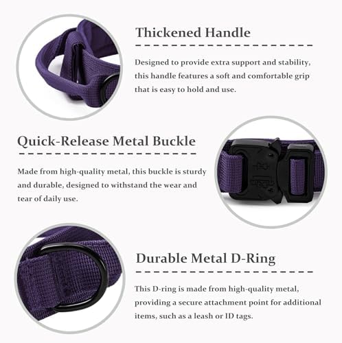 Tactical Dog Collar, Adjustable Military Training Nylon Pet Collar, Purple M