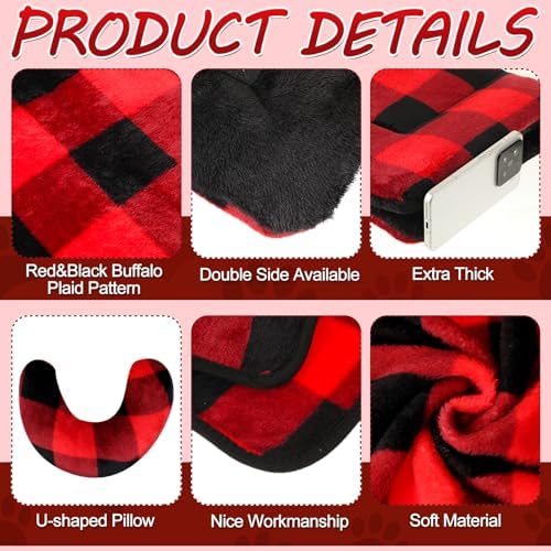 Namalu Christmas Pet Bed Mats with Puppy Dog Blankets and Pillows for Cats Puppy Bed Warm Sleep Mat Fleece Blanket Fluffy Pet Calming Toy Half Donut U Shaped Neck Pillow for Small Dogs and Cats