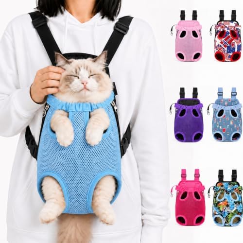 Cat Carrier Backpack, Adjustable Front Pet Carrier with Legs Out Design for Small Medium Dogs Cats 5-18 Lbs, Soft Wearable Dog Chest Sling Pouch for Hiking Camping Travel Cycling Outdoors