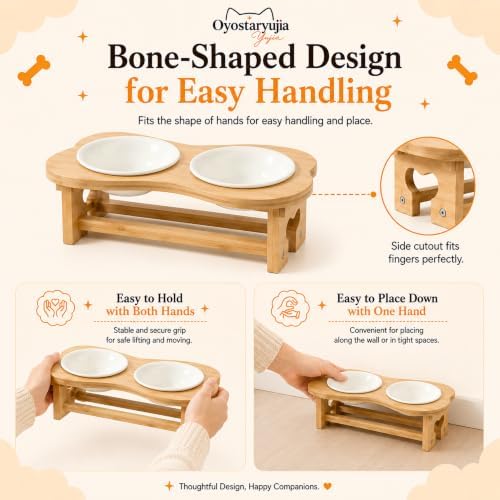 Bone Elevated 5.5" Ceramic Cat Puppy Bowls, Raised Cat Bowl Stand