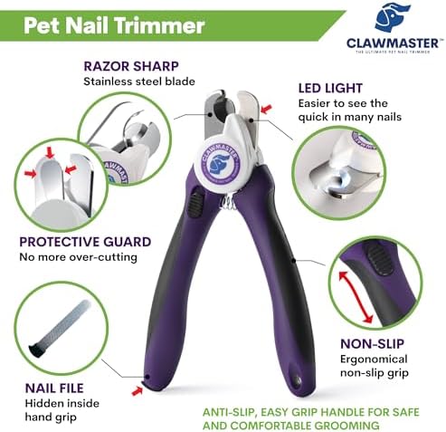 LED Pet Nail Clippers – Illuminated Dog & Cat Claw Trimmer with 3.5mm Stainless Steel Blade, Safety Guard & Built-in Light for Safe, Easy Grooming