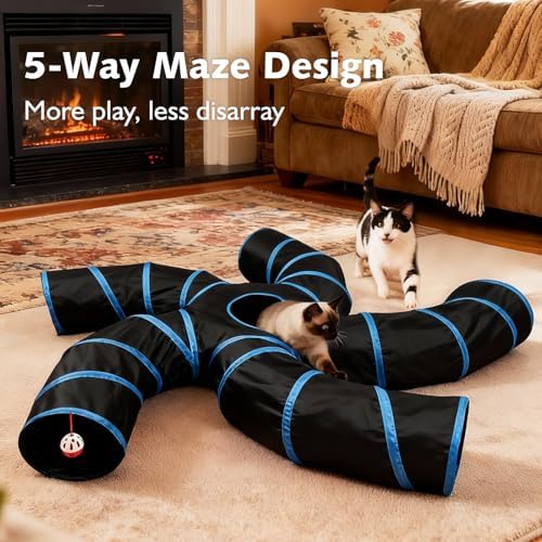 Joytale Cat Tunnel for Multiple Cats, 5-Way Indoor Tube Toy to Chase & Hide