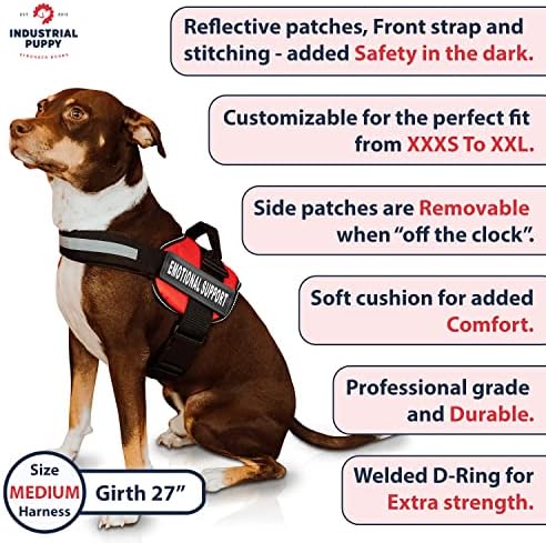 Industrial Puppy Emotional Support Vest Harness, Medium 25-32 in, Red
