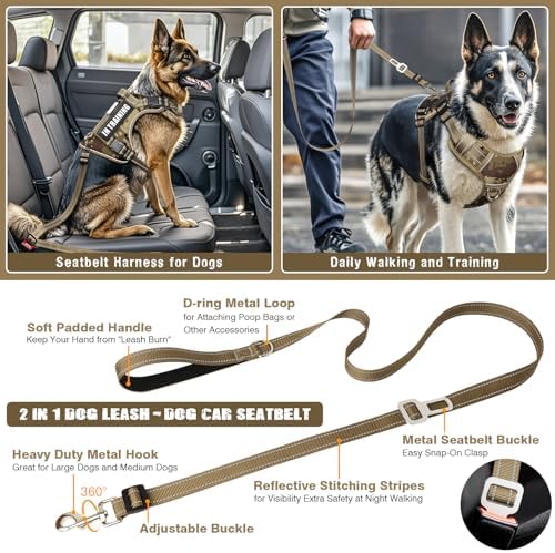 Tactical Dog Harness and Leash Set with 10 Patches for Large Dogs