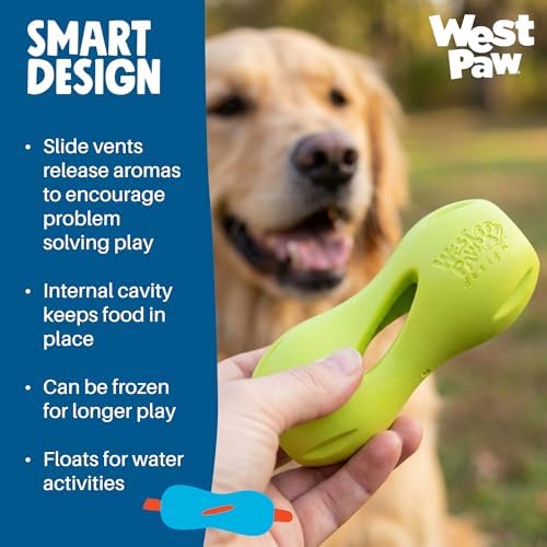 WEST PAW Qwizl Durable Zogoflex Dog Puzzle Toy for Mental Stimulation, and Enrichment - Treat Dispensing for Bully Sticks and Dental Sticks - Dishwasher Safe - Made in USA - Small - Tangerine