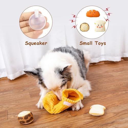 Hollypet Squeaky Hide and Seek Dog Toys for Small and Medium Dogs, Bread
