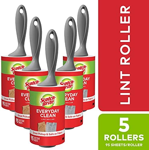 Scotch-Brite Lint Roller Value Pack, Works Great On Pet Hair, 5 Rollers, 95 Sheets Per Roller, 475 Sheets Total
