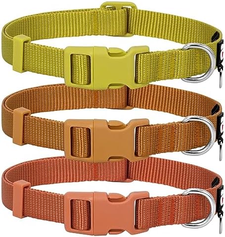 azuza 3 Pack Dog Collars, Soft Nylon Dog Collars for Large Dogs, Brown, L