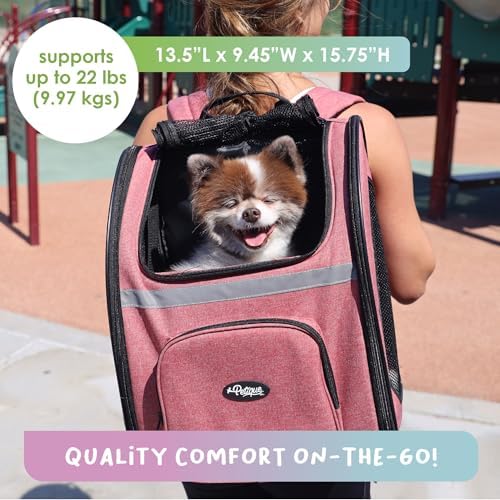 Petique The Backpacker Pet Carrier - Denim: for Small Dogs/Cats/Pets, Storage Pocket, Luggage Handle Slit, Leash Inside, Adjustable Straps, Reversible Mat, 3 Entryways, Folds Flat, Reflective Strip