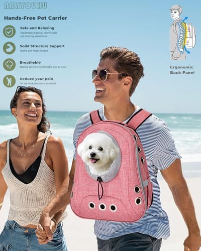 Small Dog Cat Chest Backpack Carrier,Large Space Ventilated Front Facing Backpack Carrier for Puppy,Lightweight Doggy Backpack for Hiking,Camping,Travel,Outdoor,Max 12 lbs(Pink)