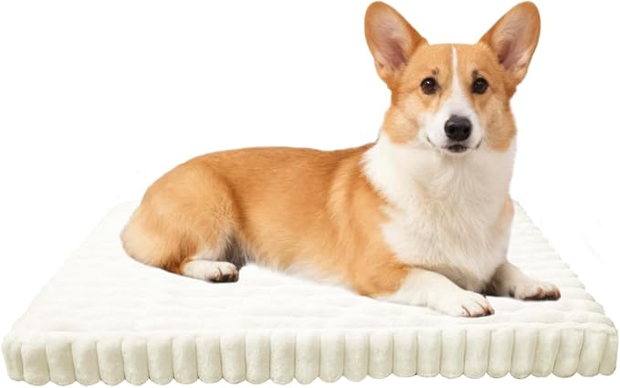 Dog Crate Bed Cream 28.7"x20.8" | Flat Dog Crate Bed Waterproof for Large Meduim Dogs Pet Beds with Plush Removable Washable Cover Anti Slip Bottom for Indoor