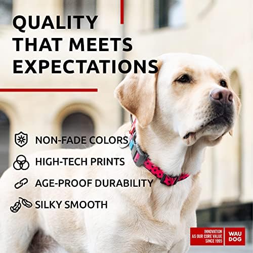 WAUDOG Adjustable Nylon Dog Collar for Large Small Medium Dogs with QR Tag