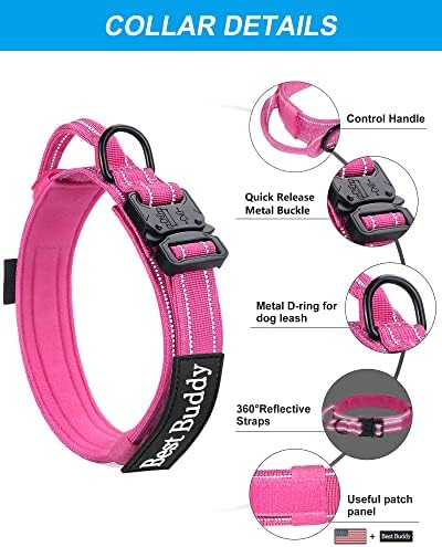 AUBELL Reflective Tactical Heavy Duty Dog Leash and Collar Set,Pink XL