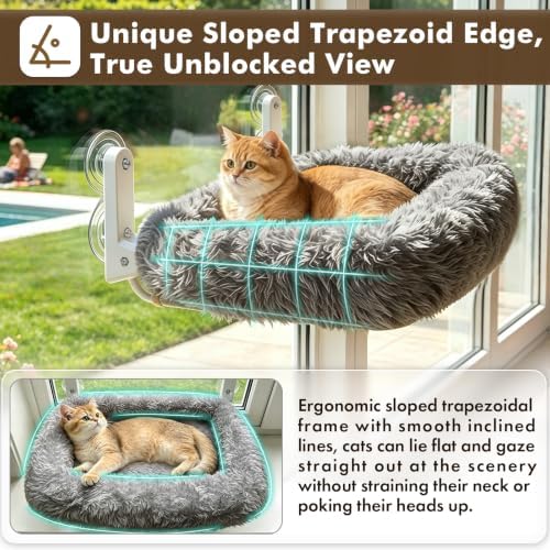 Zoratoo Foldable Cat Window Perch, Widened Cushion Cat Bed for Large Cats