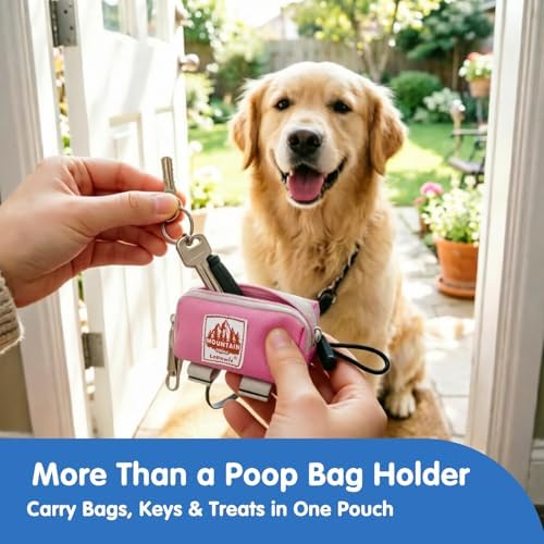 Dog Poop Bag Holder for Leash, Large-Capacity Canvas Pouch, Pink