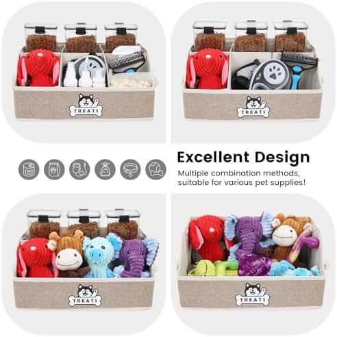 Dog Treat Storage Organizer for Countertop with Fabric Handle and Dividers