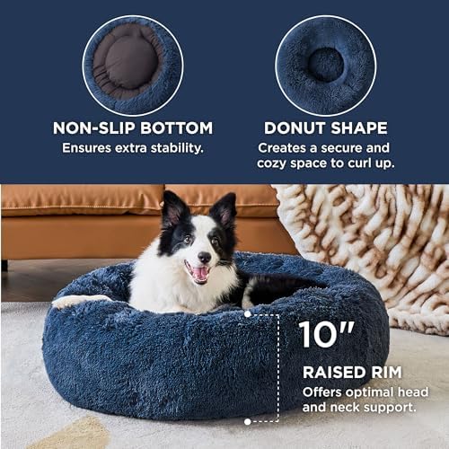 Bedsure Calming Dog Beds Large Sized Dog Donut Washable Pet Bed,36ins Navy
