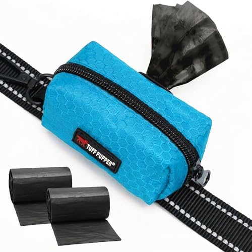 Tuff Pupper Dog Poop Bag Holder | Works with Any Dog Leash | Zippered Waste Bag Dispenser | Waterproof with Rust-Proof Clip | Convenient Lightweight Design | Includes 2 Rolls of Leak-Proof Bags
