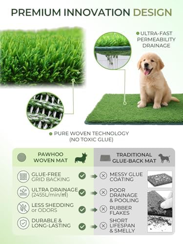 1.2'' Thick Woven Fake Grass Mat for Dog, Glue-Free Artificial Turf Potty Training Pad with Fast Drainage, Machine Washable Pet Pee Pad, Indoor Outdoor Non-Toxic Rug (Large)