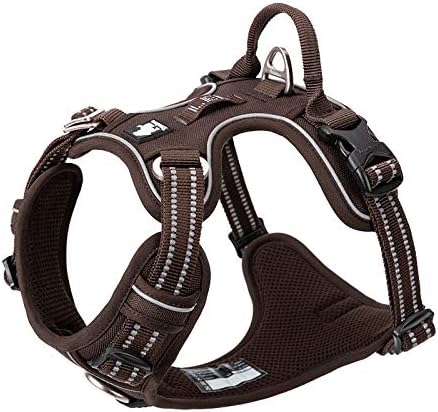 WINHYEPET True Love No Pull Dog Harness Extra Reflective Pet Harness for Small Medium Large Dogs Adjustbale for Running Walking Padded Soft Mesh Vest Easy Control TLH56512(Brown,L)