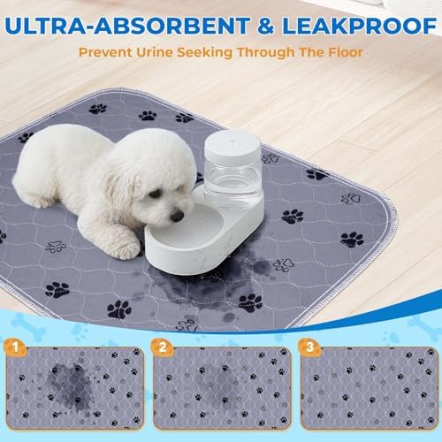 Fostanfly Reusable Puppy Pads, Washable & Absorbent, 18"x24"-2 Pack, Gray