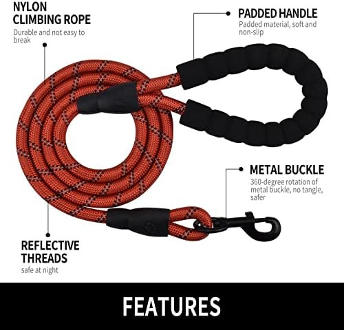 5FT Reflective Dog Leash with Padded Handle for All Dog Sizes.Red