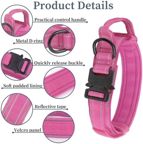Tactical Dog Collar Military Adjustable Pet Collar with Control Handle, Reflective Heavy‑Duty Metal Buckle, Soft Padded Nylon Training Collar for Medium Large Dogs (Orange, Extra Large)