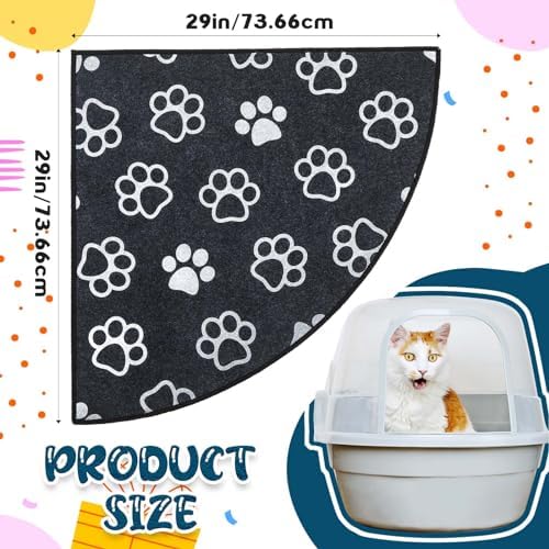 Drydiet Corner Cat Litter Mat, 29" x 29" Fan-shaped Trapping Mat, Grey