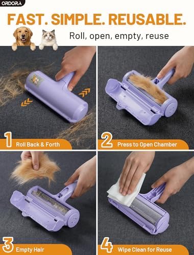 ORDORA Pet Hair Remover Roller, Reusable Lint Roller for Dog and Cat Hair