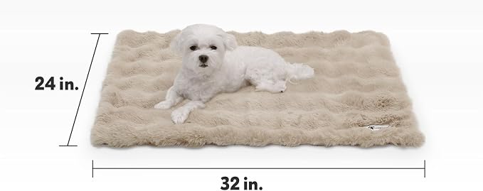 Paw Inspired Waterproof Dog Blanket, Soft Faux Fur Throw with Fur-Resistant Fleece, Washable Pet Blanket, Waterproof Protection for Couch, Bed, Furniture, Crate, Car (32x24, Tan)