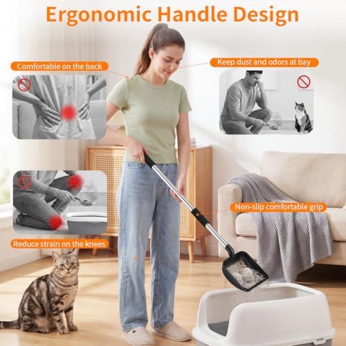 Yangbaga Metal Cat Litter Scoop with Detachable Long Handle, Black