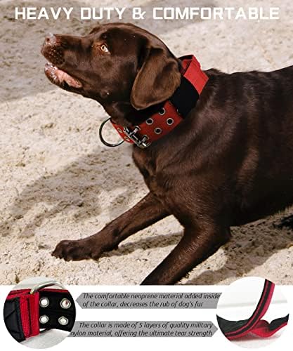 Large Dog Collar Heavy Duty - 2 inch Wide with Handle for Extra Large Breed Dogs, 1/3" Thick Nylon Chew Proof Tactical Collar, Good Choice for German Shepherd,Pitbull,Rottweiler,Red,22-27 in