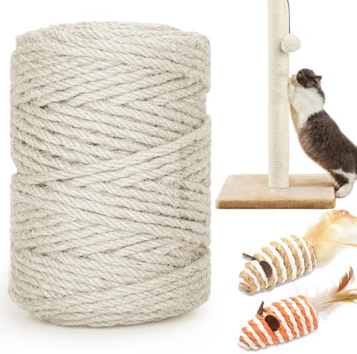 328FT 1/4 Inch Cat Scratching Sisal Rope for Cat Trees & Posts