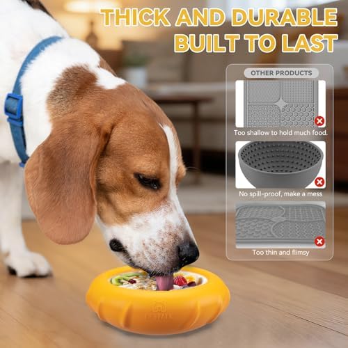 Dog Lick Bowl, Bestalk Wobbly Freeze Bowl Enrichment Feeder for Dogs, Anxiety Relief Lick Mat Puzzle Toy for Distraction, BPA Free Silicone, Dishwasher Safe(Orange,L)