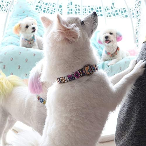 Customized Nylon Dog Collar, Personalized Dog Collar Engraved with Name and Phone Number,Adjustable ID Dog Collar with Quick-Release Buckle-(Mosaic-Yellow,L)