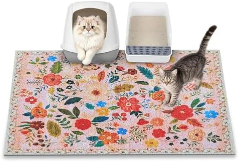 Cat Litter Mat, 35" x 23" Litter Box mat, Upgrade Non-Slip Kitty Litter mat, Traps 100% Litter, Soft on Kitty Paws, Easy Clean for Scatter Control, Bohe cat Food mat, Urine Waterproof