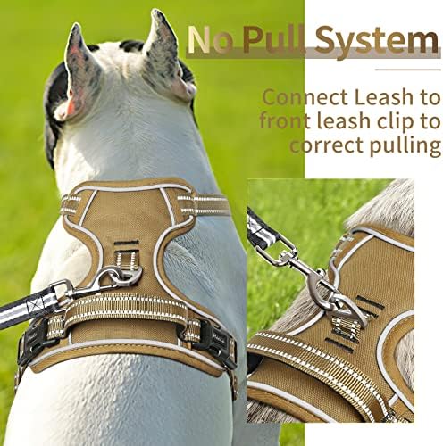 HEELE Dog Harness, Dog Harness for Small Medium Large Dogs No Pull Adjustable Padded Reflective Harness with Handle for Walking Training, Brown, S